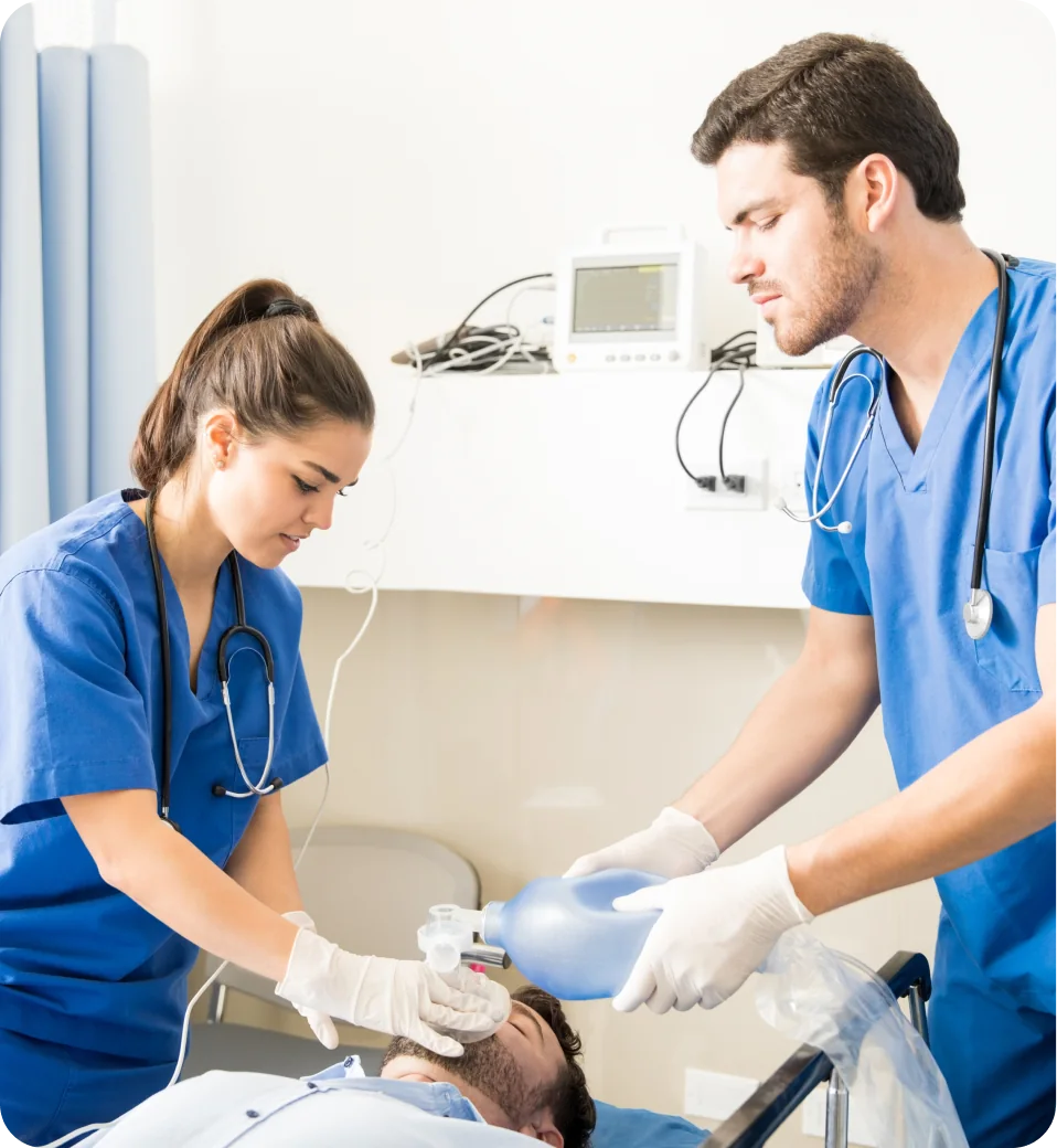 Emergency nurse caring for a patient